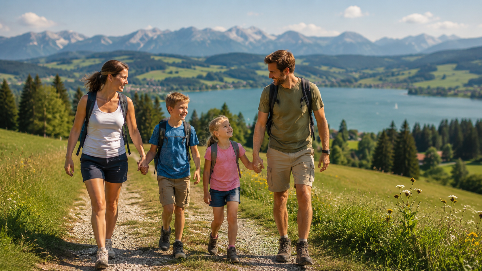 Familie beim Sommerausflug in Bayern während der Sommerferien 2026