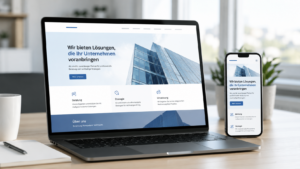 Professionelles Webdesign auf Laptop und Smartphone – moderne Website mit klarer Navigation und nutzerfreundlichem Layout